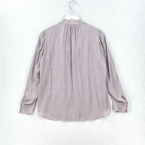 MARGARET O'LEARY Poet Blouse Womens XS Light Gray Silky Flowy Long Sleeve - Picture 3 of 11